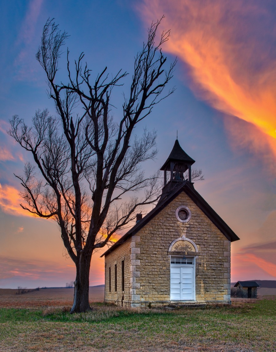 Bichet Schoolhouse Sunset - Fine Art Landscape Photography by Tom Heywood