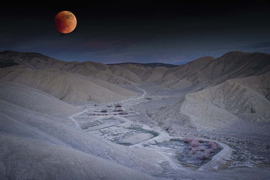 Peach Valley Blood Moon Rising - Fine Art Landscape Photography by Tom Heywood