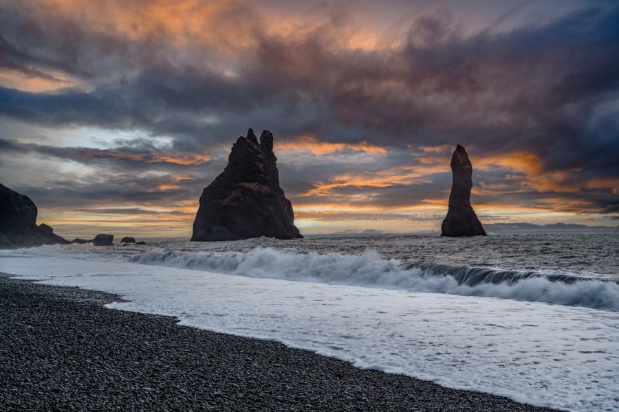 Reynisfjara Black Sand Beach at Sunset