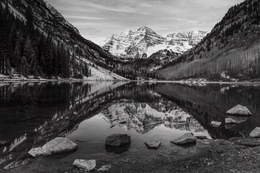Maroon Bells Reflection B&W