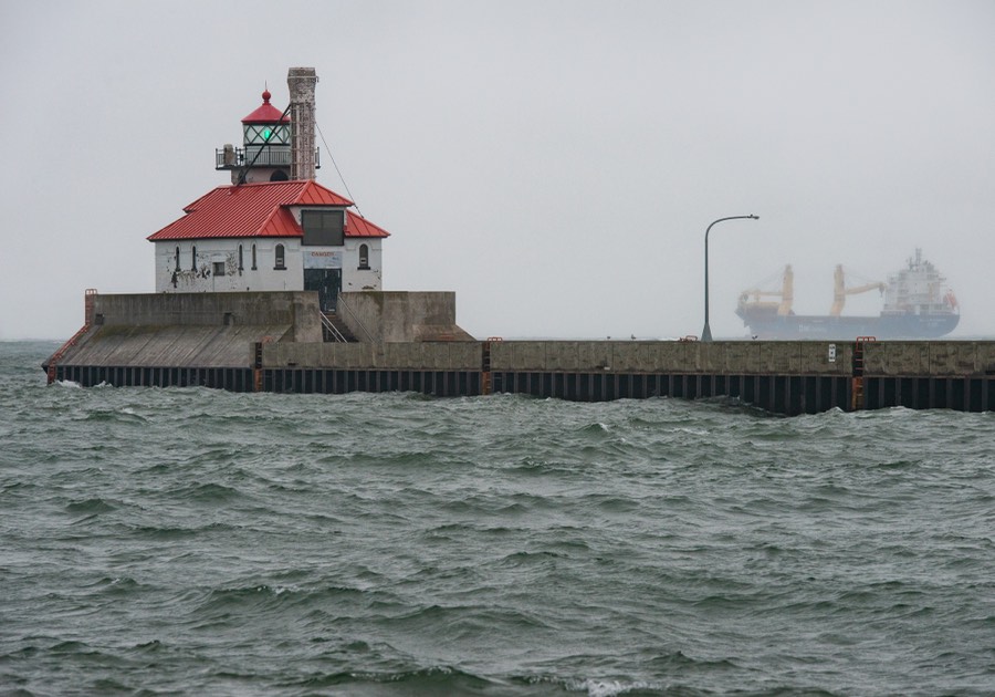 Duluth Lighthouse with Ship